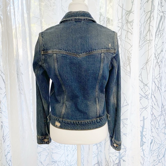 ALL SAINTS BLUE DISTRESSED HAY DENIM BUTTON UP COLLARED JEAN JACKET - Picture 5 of 10